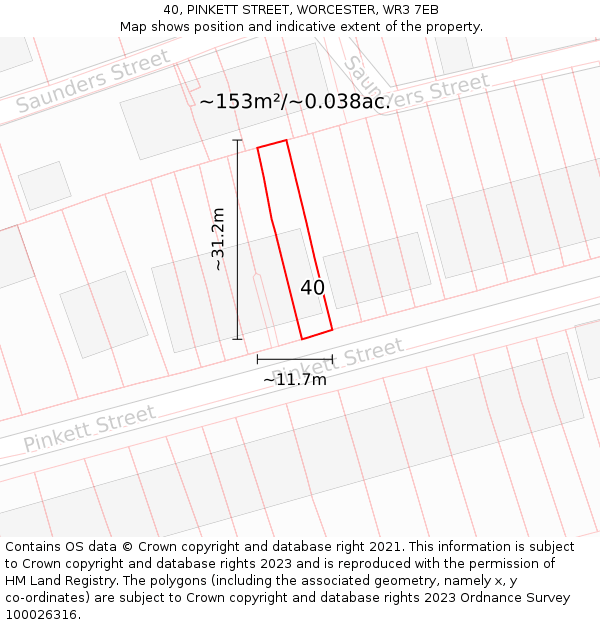 40, PINKETT STREET, WORCESTER, WR3 7EB: Plot and title map