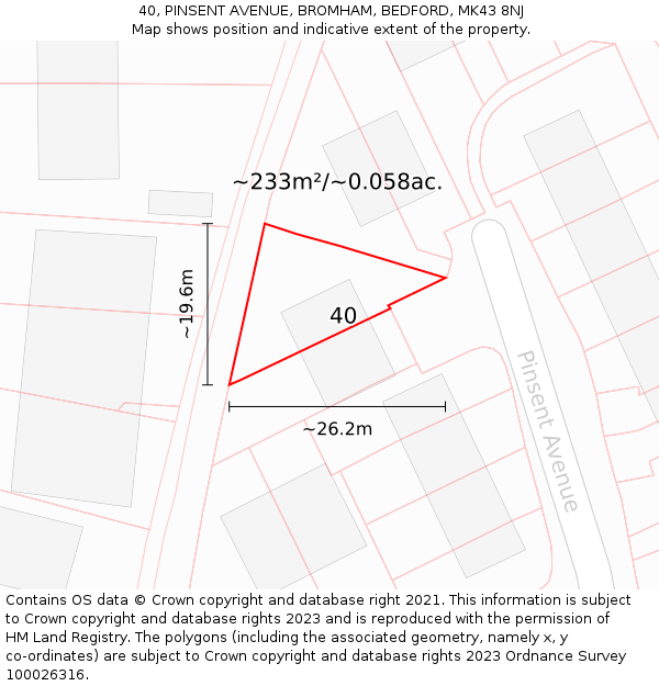 40, PINSENT AVENUE, BROMHAM, BEDFORD, MK43 8NJ: Plot and title map