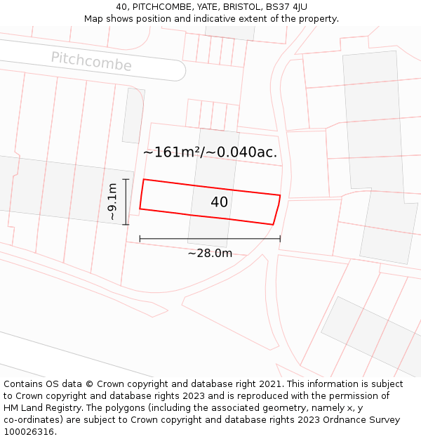 40, PITCHCOMBE, YATE, BRISTOL, BS37 4JU: Plot and title map