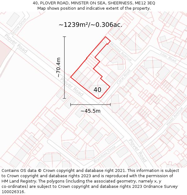40, PLOVER ROAD, MINSTER ON SEA, SHEERNESS, ME12 3EQ: Plot and title map