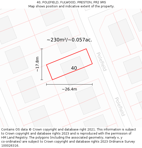 40, POLEFIELD, FULWOOD, PRESTON, PR2 9RS: Plot and title map