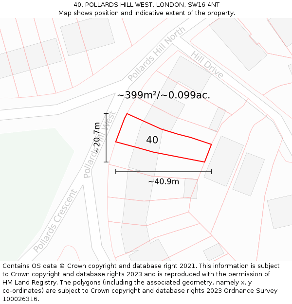40, POLLARDS HILL WEST, LONDON, SW16 4NT: Plot and title map