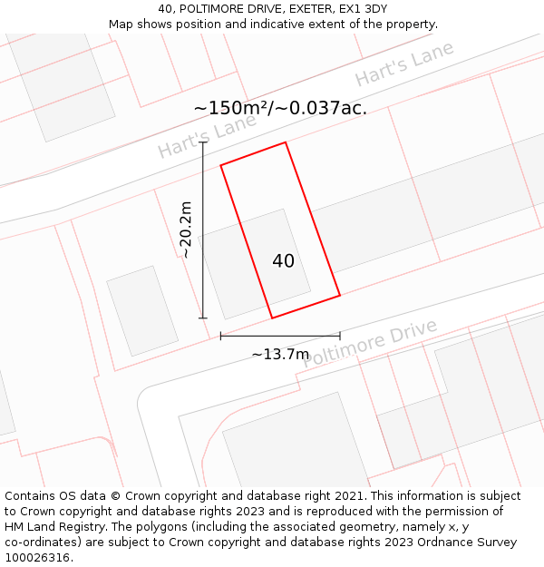 40, POLTIMORE DRIVE, EXETER, EX1 3DY: Plot and title map