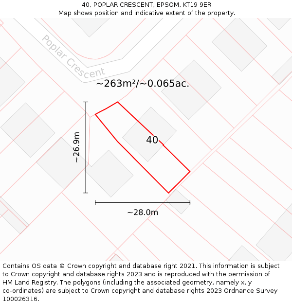 40, POPLAR CRESCENT, EPSOM, KT19 9ER: Plot and title map