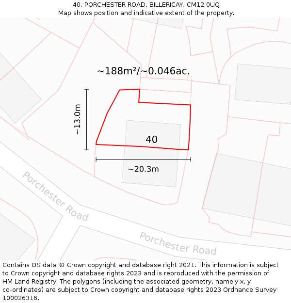 40, PORCHESTER ROAD, BILLERICAY, CM12 0UQ: Plot and title map