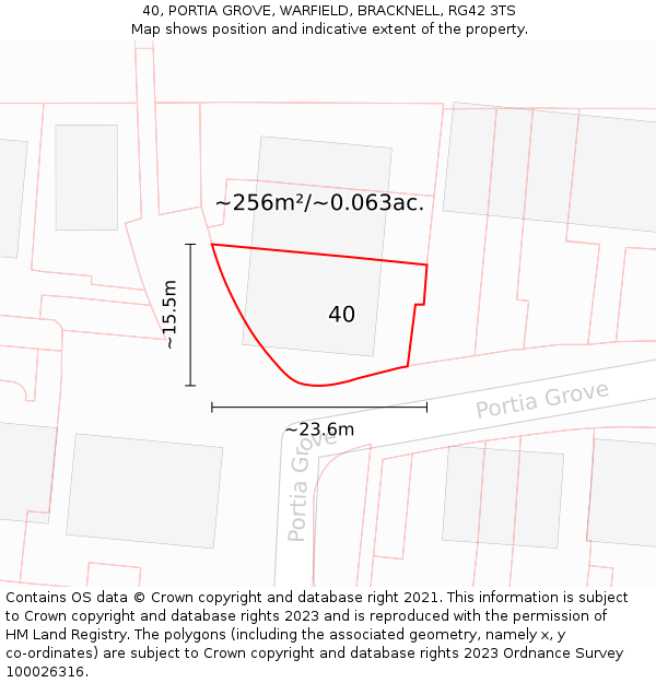40, PORTIA GROVE, WARFIELD, BRACKNELL, RG42 3TS: Plot and title map