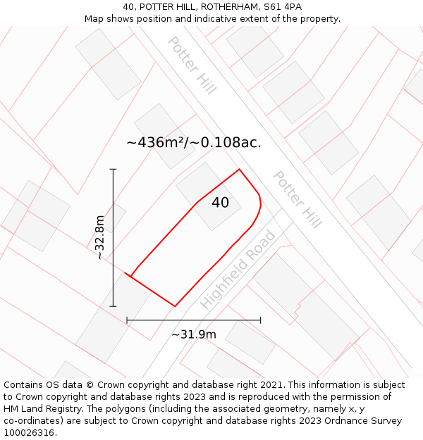 40, POTTER HILL, ROTHERHAM, S61 4PA: Plot and title map