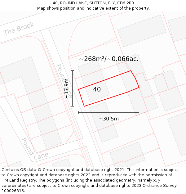 40, POUND LANE, SUTTON, ELY, CB6 2PR: Plot and title map