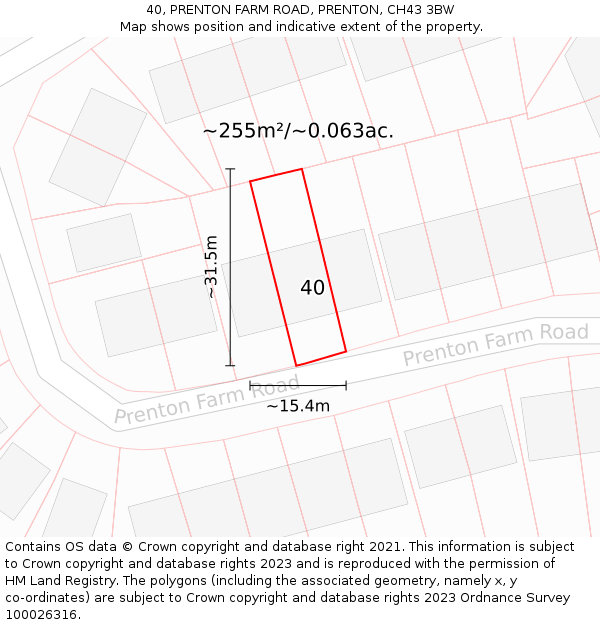 40, PRENTON FARM ROAD, PRENTON, CH43 3BW: Plot and title map