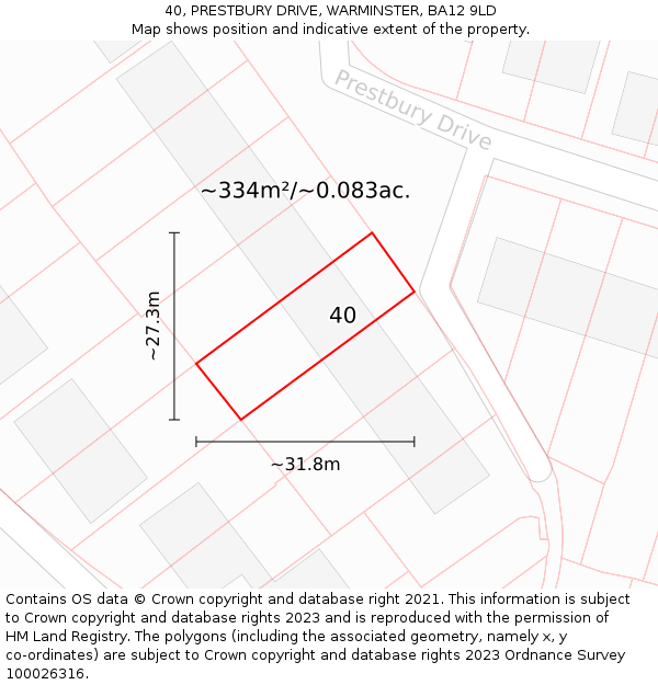 40, PRESTBURY DRIVE, WARMINSTER, BA12 9LD: Plot and title map