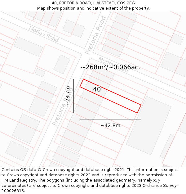 40, PRETORIA ROAD, HALSTEAD, CO9 2EG: Plot and title map