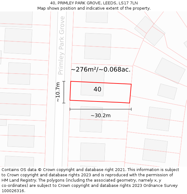 40, PRIMLEY PARK GROVE, LEEDS, LS17 7LN: Plot and title map
