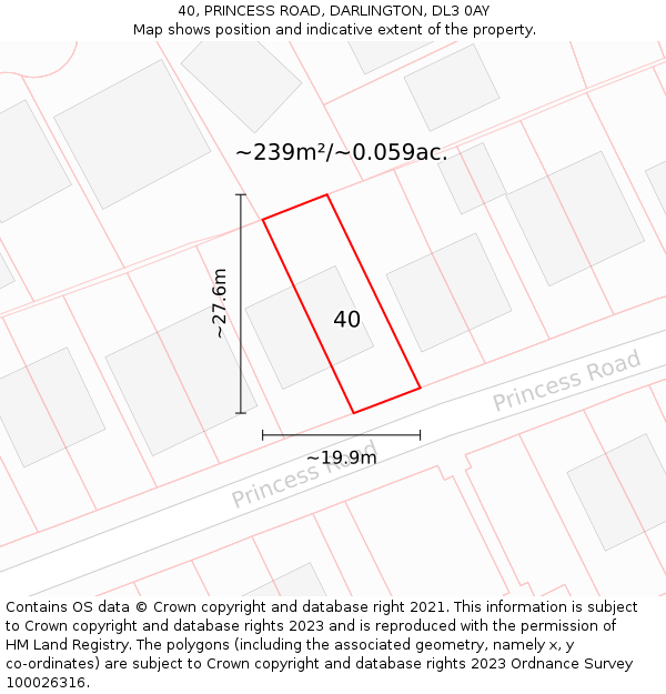 40, PRINCESS ROAD, DARLINGTON, DL3 0AY: Plot and title map