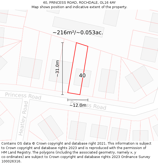 40, PRINCESS ROAD, ROCHDALE, OL16 4AY: Plot and title map