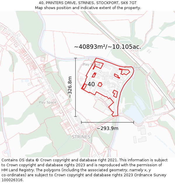 40, PRINTERS DRIVE, STRINES, STOCKPORT, SK6 7GT: Plot and title map