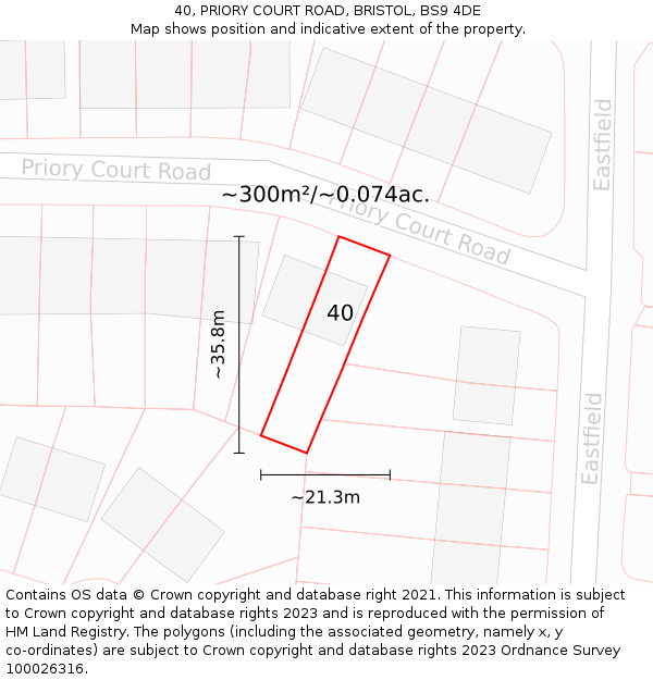 40, PRIORY COURT ROAD, BRISTOL, BS9 4DE: Plot and title map