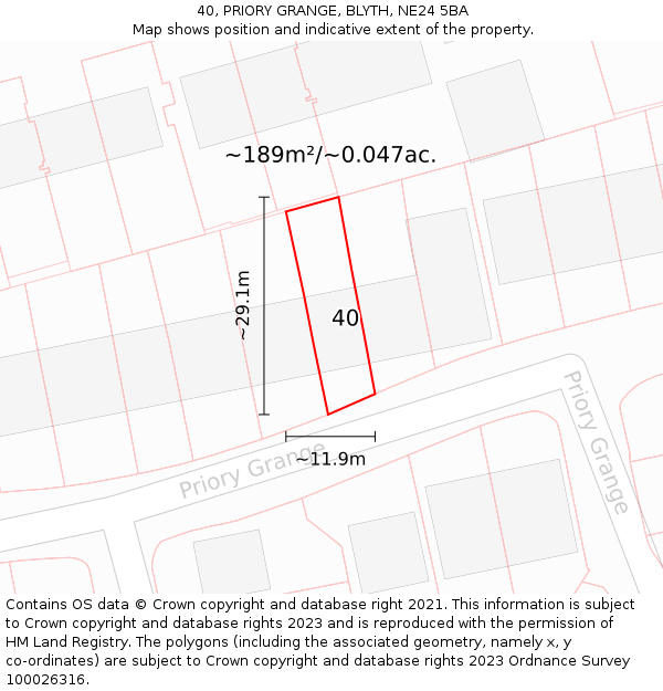 40, PRIORY GRANGE, BLYTH, NE24 5BA: Plot and title map