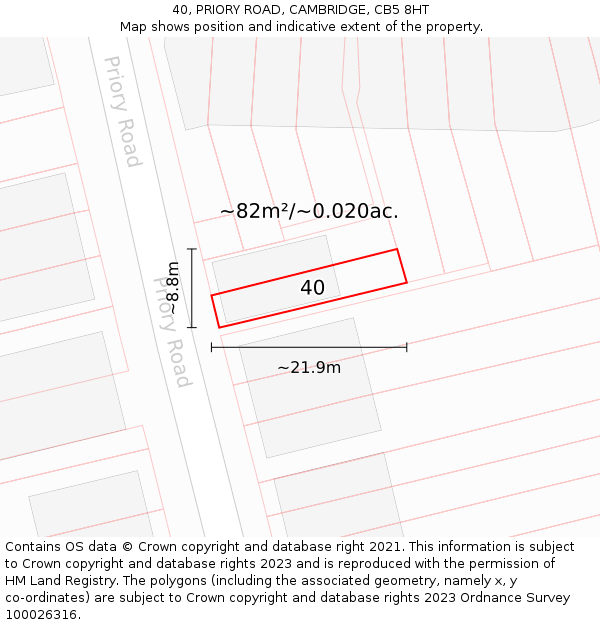 40, PRIORY ROAD, CAMBRIDGE, CB5 8HT: Plot and title map