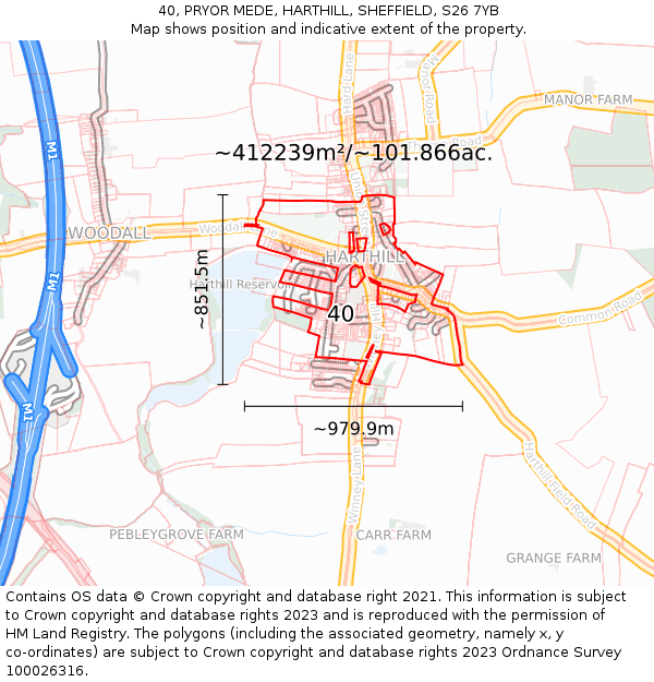 40, PRYOR MEDE, HARTHILL, SHEFFIELD, S26 7YB: Plot and title map