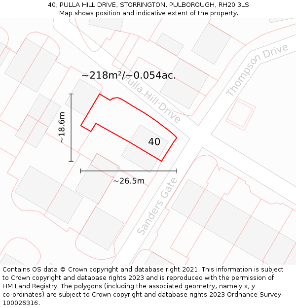 40, PULLA HILL DRIVE, STORRINGTON, PULBOROUGH, RH20 3LS: Plot and title map