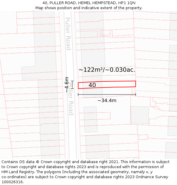 40, PULLER ROAD, HEMEL HEMPSTEAD, HP1 1QN: Plot and title map