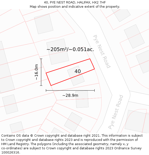 40, PYE NEST ROAD, HALIFAX, HX2 7HF: Plot and title map