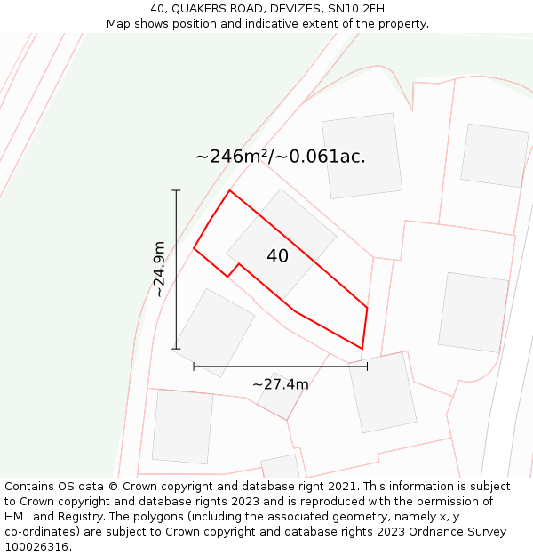 40, QUAKERS ROAD, DEVIZES, SN10 2FH: Plot and title map
