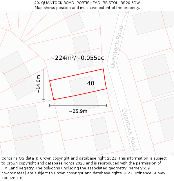 40, QUANTOCK ROAD, PORTISHEAD, BRISTOL, BS20 6DW: Plot and title map