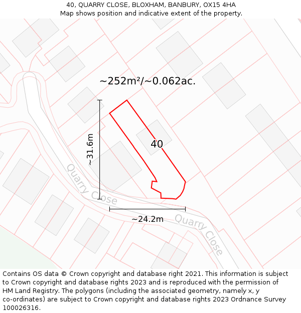 40, QUARRY CLOSE, BLOXHAM, BANBURY, OX15 4HA: Plot and title map