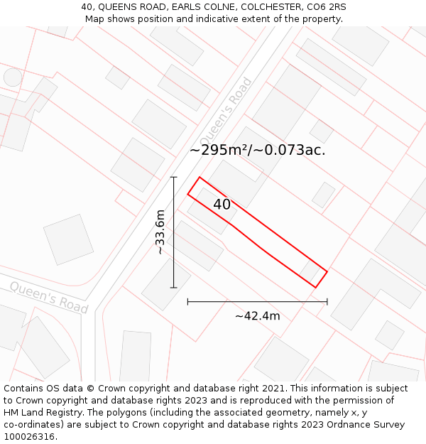 40, QUEENS ROAD, EARLS COLNE, COLCHESTER, CO6 2RS: Plot and title map
