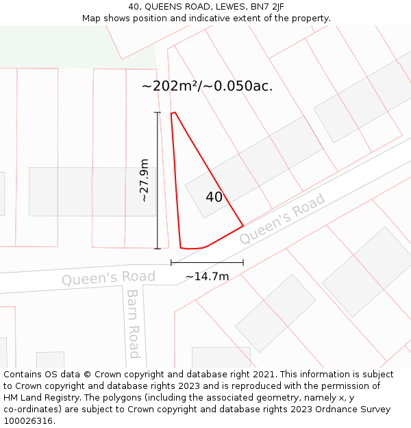 40, QUEENS ROAD, LEWES, BN7 2JF: Plot and title map