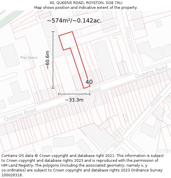 40, QUEENS ROAD, ROYSTON, SG8 7AU: Plot and title map