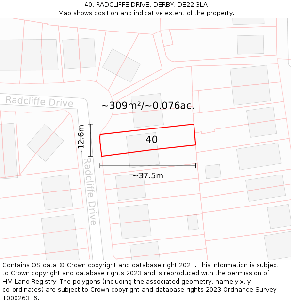40, RADCLIFFE DRIVE, DERBY, DE22 3LA: Plot and title map