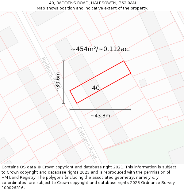 40, RADDENS ROAD, HALESOWEN, B62 0AN: Plot and title map