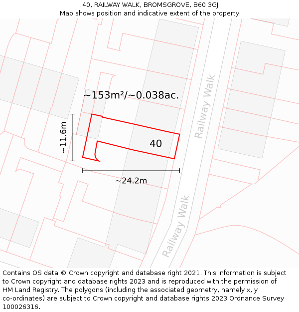 40, RAILWAY WALK, BROMSGROVE, B60 3GJ: Plot and title map