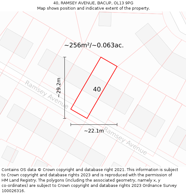 40, RAMSEY AVENUE, BACUP, OL13 9PG: Plot and title map