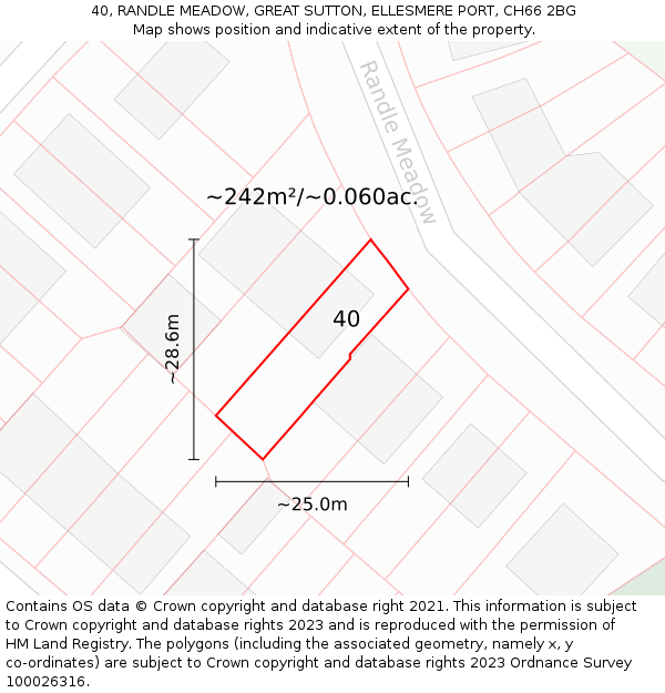 40, RANDLE MEADOW, GREAT SUTTON, ELLESMERE PORT, CH66 2BG: Plot and title map