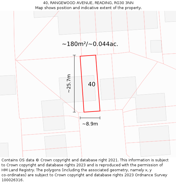40, RANGEWOOD AVENUE, READING, RG30 3NN: Plot and title map