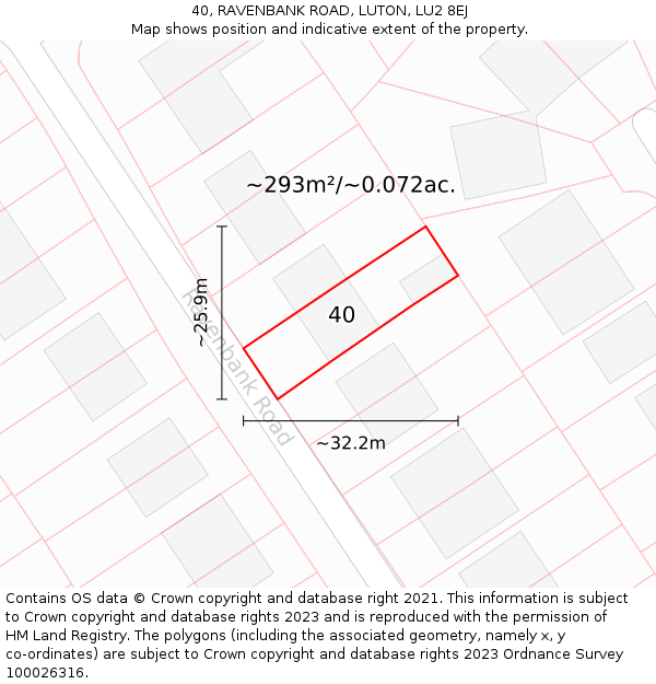 40, RAVENBANK ROAD, LUTON, LU2 8EJ: Plot and title map