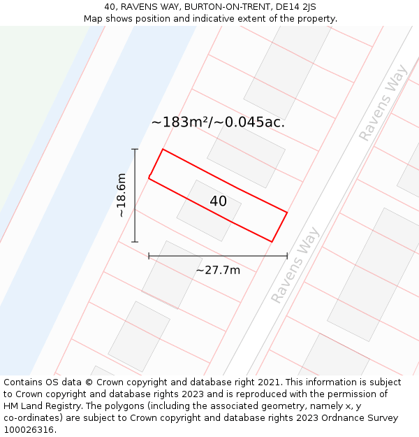 40, RAVENS WAY, BURTON-ON-TRENT, DE14 2JS: Plot and title map