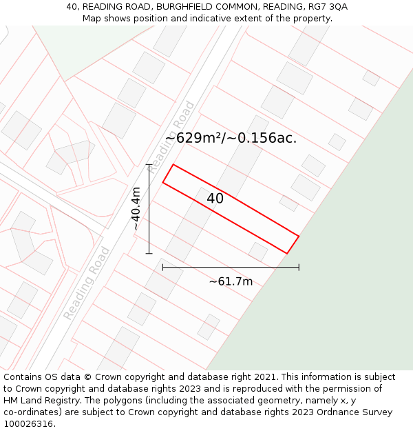 40, READING ROAD, BURGHFIELD COMMON, READING, RG7 3QA: Plot and title map