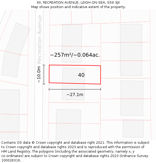 40, RECREATION AVENUE, LEIGH-ON-SEA, SS9 3JX: Plot and title map