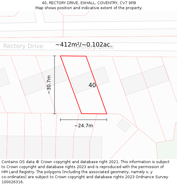 40, RECTORY DRIVE, EXHALL, COVENTRY, CV7 9PB: Plot and title map