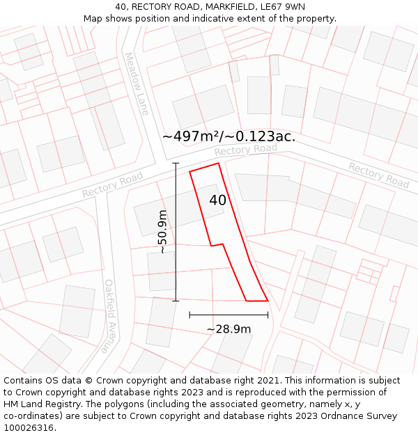 40, RECTORY ROAD, MARKFIELD, LE67 9WN: Plot and title map