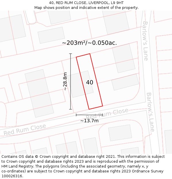 40, RED RUM CLOSE, LIVERPOOL, L9 9HT: Plot and title map