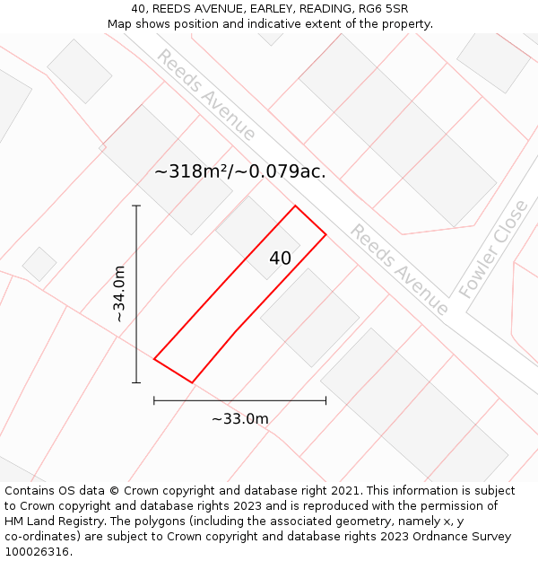 40, REEDS AVENUE, EARLEY, READING, RG6 5SR: Plot and title map