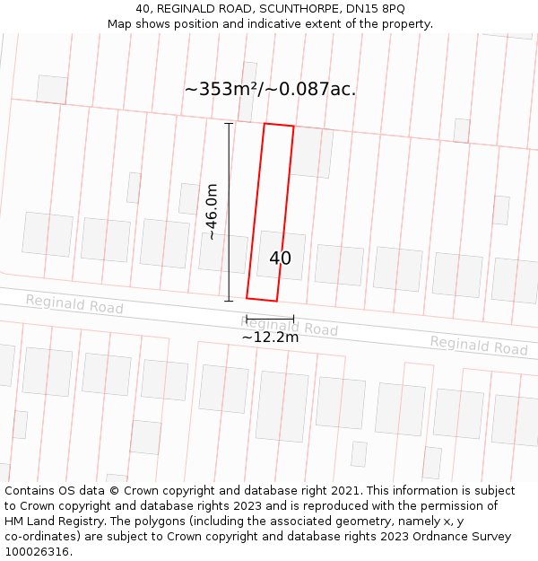 40, REGINALD ROAD, SCUNTHORPE, DN15 8PQ: Plot and title map