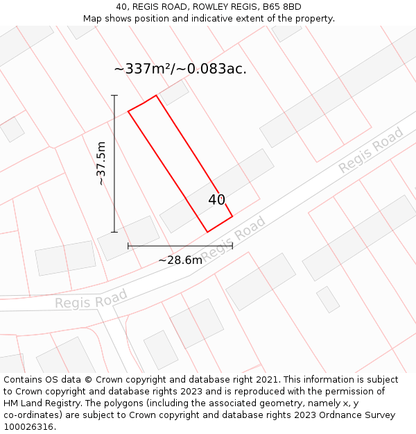 40, REGIS ROAD, ROWLEY REGIS, B65 8BD: Plot and title map