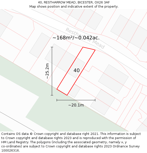 40, RESTHARROW MEAD, BICESTER, OX26 3AF: Plot and title map