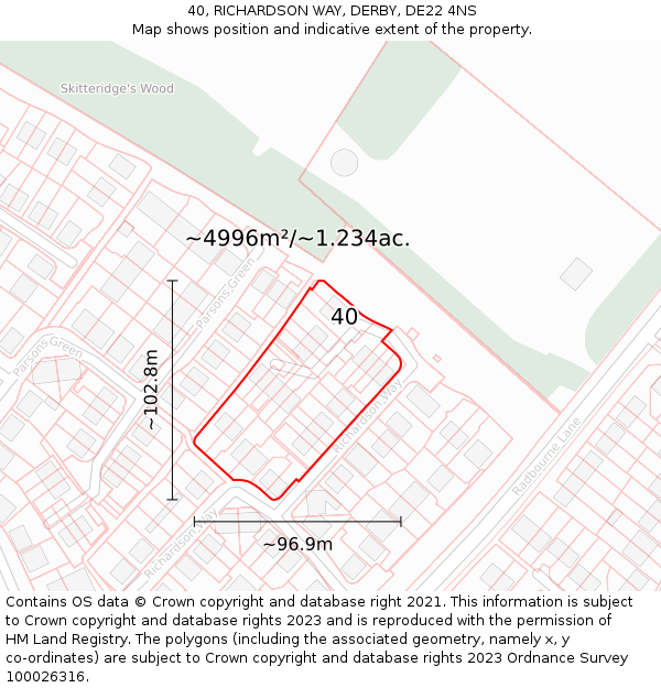 40, RICHARDSON WAY, DERBY, DE22 4NS: Plot and title map